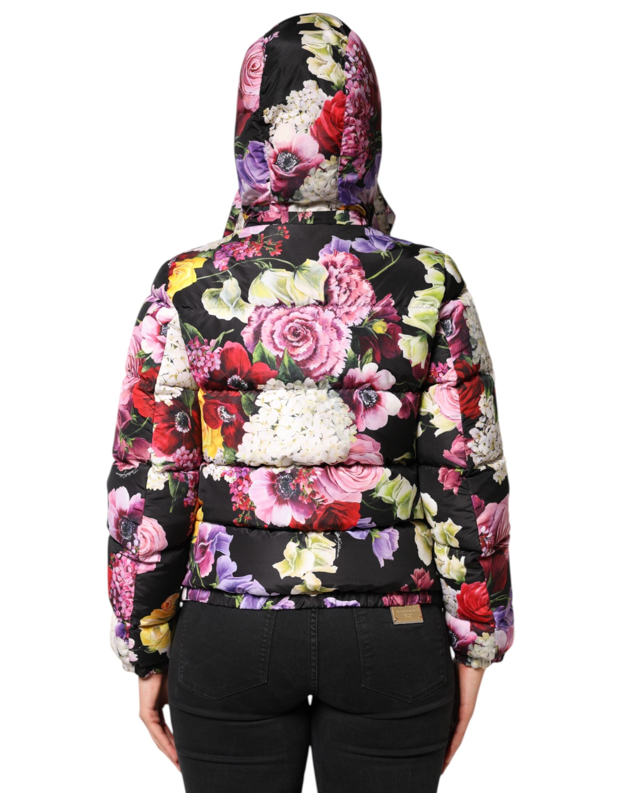 Dolce & Gabbana Multicolor Floral Puffer Steppjacke mit Kapuze